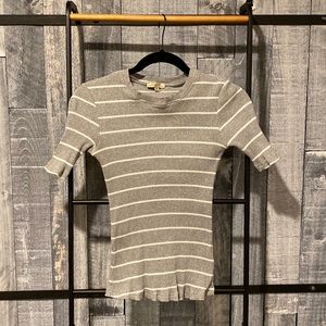 Light Gray & White Stripe Ribbed Top